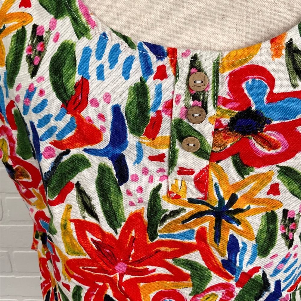 Hester & Orchard Tank Top Women L Red Floral Linen Blend Casual Beach Crop - Picture 2 of 10